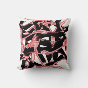Destroyed black and salmon scraps or tape on white cushion