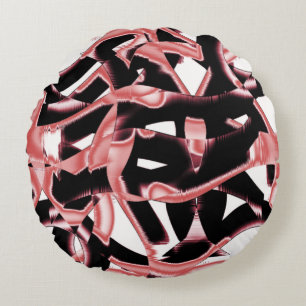 Destroyed black and salmon scraps or tape on white round cushion