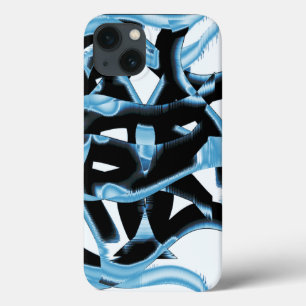 Destroyed blue and black scraps or tape iPhone 13 case