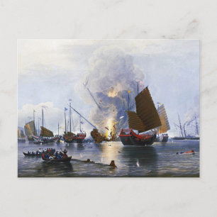 Destroying Chinese War Junks 1843 Postcard