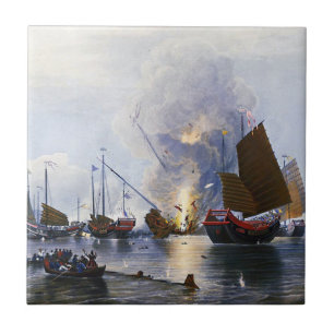 Destroying Chinese War Junks 1843 Tile