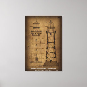 Destruction Island Lighthouse Blueprint 1888 Canvas Print
