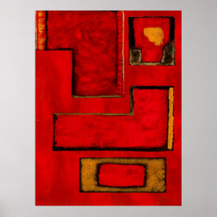 Detached Abstract Geometric Art Red Black Painting Poster