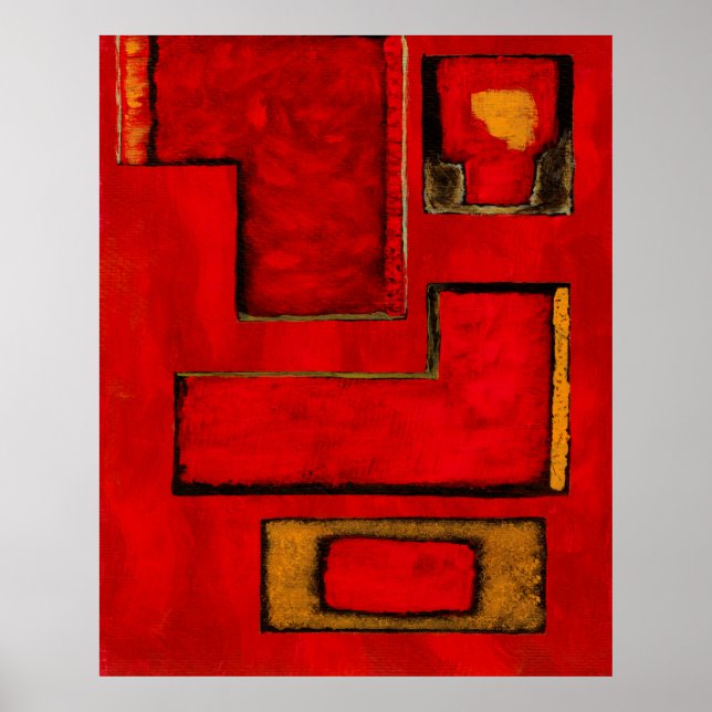 Detached Abstract Geometric Art Red Black Painting Poster (Front)