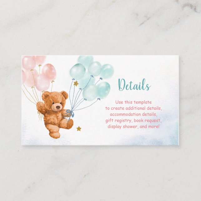 Detail Card Bear Gender Reveal Pink and Blue (Front)