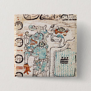 Detail from a Mayan codex 15 Cm Square Badge