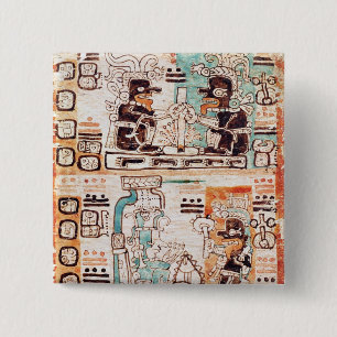 Detail from a Mayan codex 15 Cm Square Badge