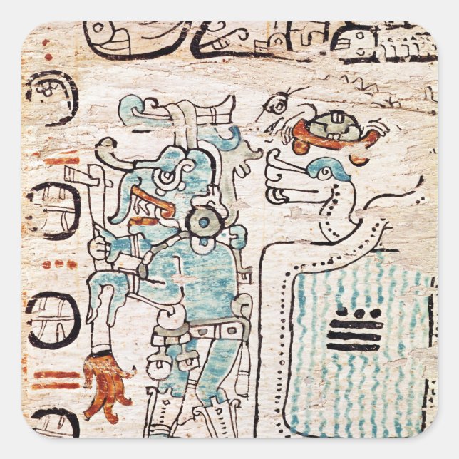 Detail from a Mayan codex Square Sticker (Front)
