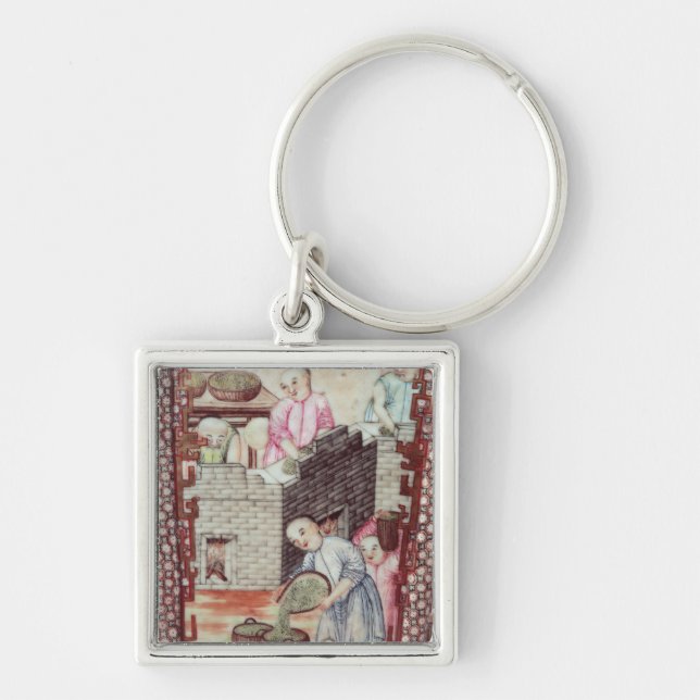 Detail from a vase depicting drying tea key ring (Front)