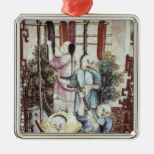 Detail from a vase depicting men dyeing silk metal tree decoration