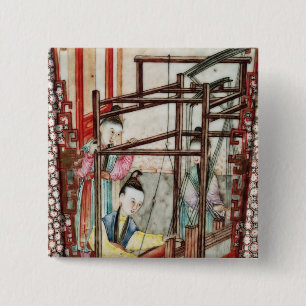 Detail from a vase depicting silk weaving 15 cm square badge