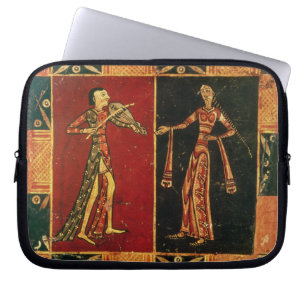 Detail from a wedding chest depicting a musician a laptop sleeve