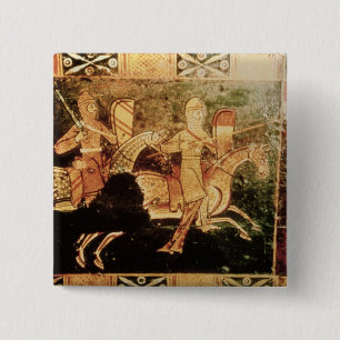 Detail from a wedding chest depicting soldiers goi 15 cm square badge