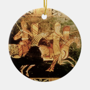 Detail from a wedding chest depicting soldiers goi ceramic tree decoration