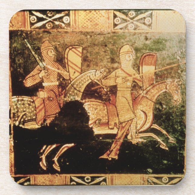 Detail from a wedding chest depicting soldiers goi coaster (Front)