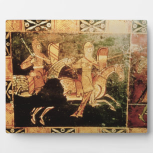 Detail from a wedding chest depicting soldiers goi plaque