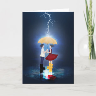 Detail From Lovestruck - Couple Sharing Umbrella Holiday Card