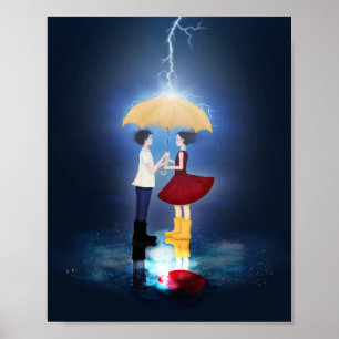 Detail from "Lovestruck" Couple Sharing Umbrella Poster