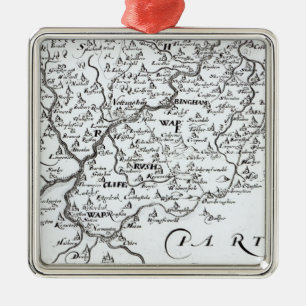 Detail of a map of the county of metal tree decoration