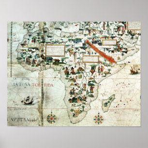 Detail of a map of the world showing Africa Poster