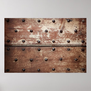 Detail of an old painted shabby door with rusty me poster