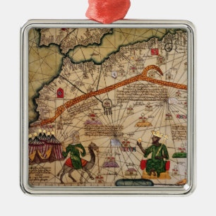 Detail of Copy of a Catalan Map of Europe Metal Tree Decoration