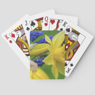 Detail of daffodil and hyacinth flowers. Credit Playing Cards
