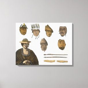 Detail of headdresses and weapons for fishing in A Canvas Print