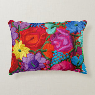 Detail of traditional embroidery floral textile decorative cushion