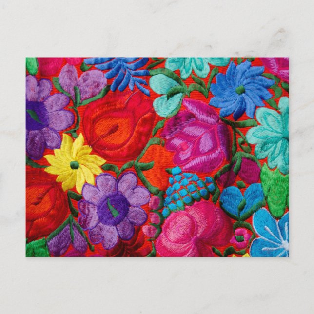 Detail of traditional embroidery floral textile postcard (Front)
