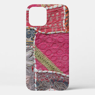 Detail old colourful patchwork carpet, India. Clos iPhone 12 Case
