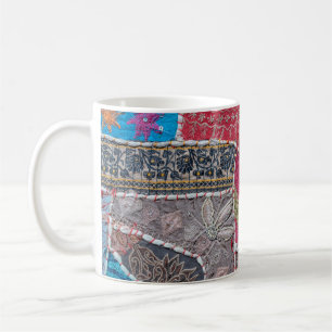 Detail old colourful patchwork carpet, India. Clos Coffee Mug