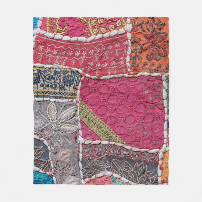 Detail old colourful patchwork carpet, India. Clos Fleece Blanket (Front)