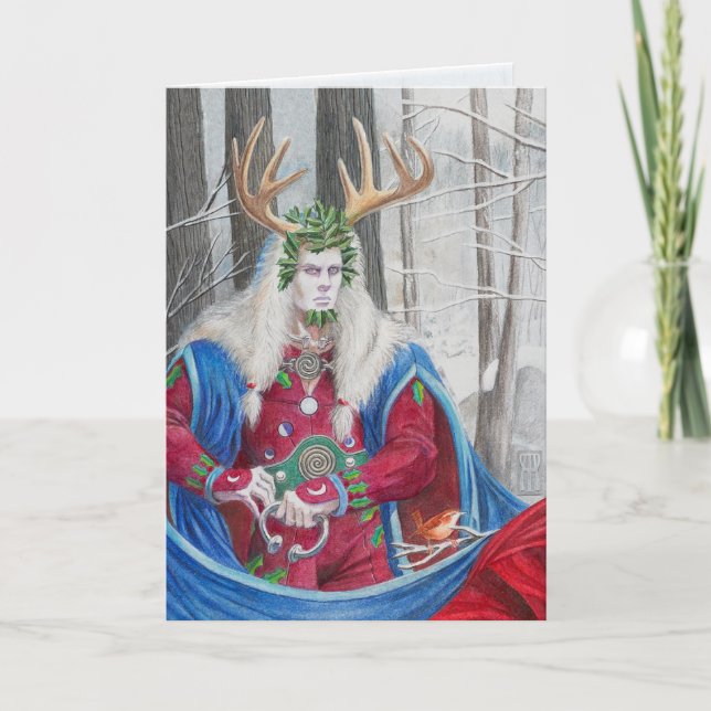 Detail Portrait of the Celtic Holly King Card (Front)