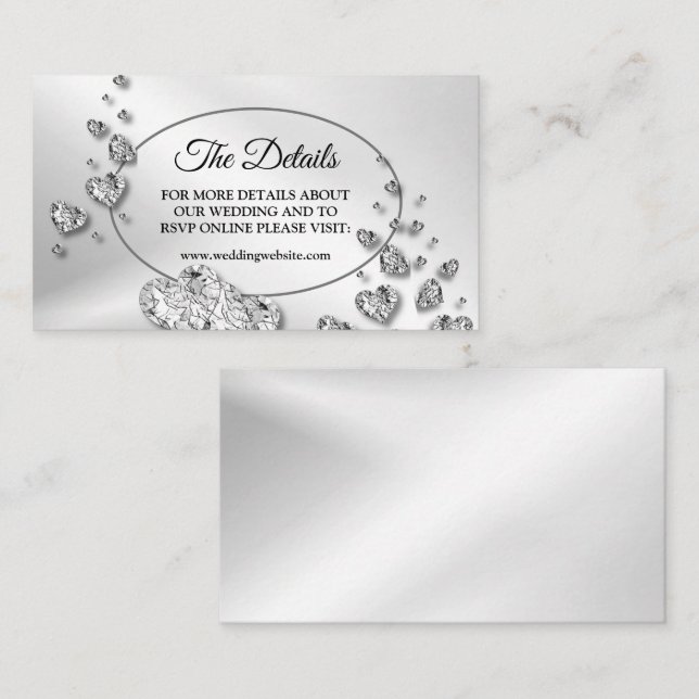 Detail Wedding Silver Shiny Hearts Elegant Enclosure Card (Front/Back)
