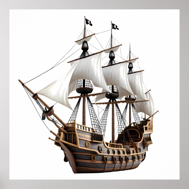 Detailed 3D Rendering of a Pirate Ship Poster (Front)