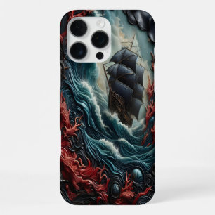Detailed Artistry of a Ship Navigating Wild Seas iPhone 16 Pro Max Case