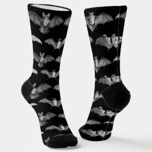 Detailed Bats Species Illustrations Black Pattern Socks
