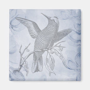 Detailed Bird Line Drawing Art Pastel Blue Magnet