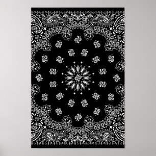 Detailed Black Bandana Pattern Poster