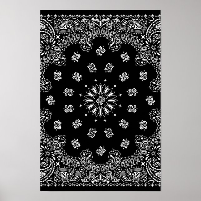 Detailed Black Bandana Pattern Poster (Front)