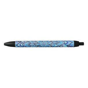 Detailed Blue Color Pencil Mandala Design Pen