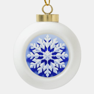 Detailed Blue Snowflake Ceramic Ball Christmas Ornament