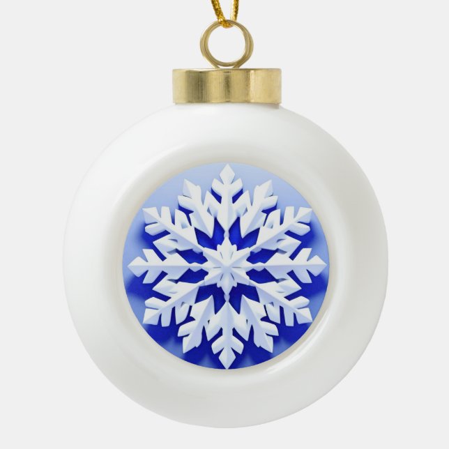Detailed Blue Snowflake Ceramic Ball Christmas Ornament (Front)