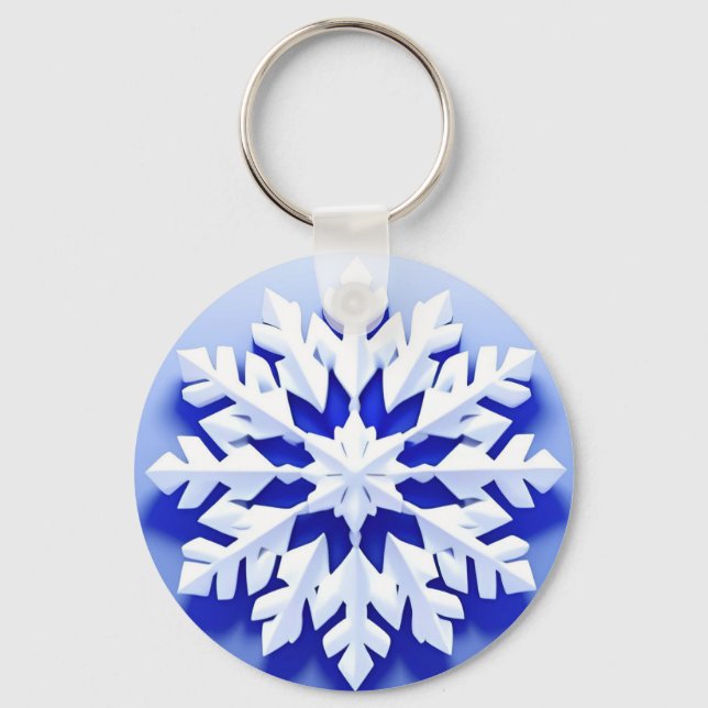 Detailed Blue Snowflake Key Ring (Front)