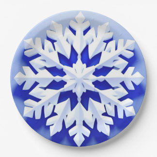 Detailed Blue Snowflake Paper Plate