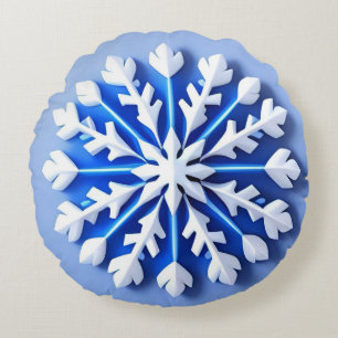 Detailed Blue Snowflake Round Cushion
