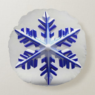 Detailed Blue Snowflake Round Cushion