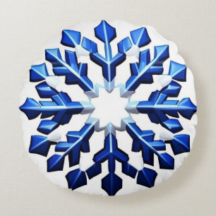 Detailed Blue Snowflake Round Cushion