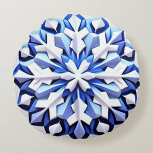 Detailed Blue Snowflake Round Cushion